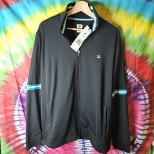 Fila Black Zip-Up Track Jacket with Teal Stripes NWT sz L Tennis Performance